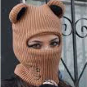 Kids Bear Ear Knit Balaclava - Tan